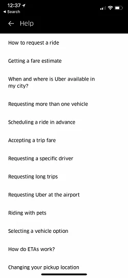 Uber  iOS 刘海屏内容页列表