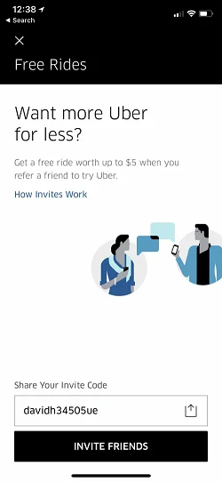 Uber  iOS 刘海屏分享邀请好友