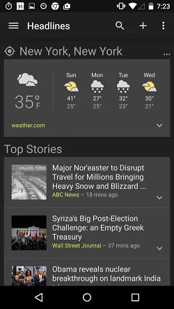 Google News & Weather  卡片