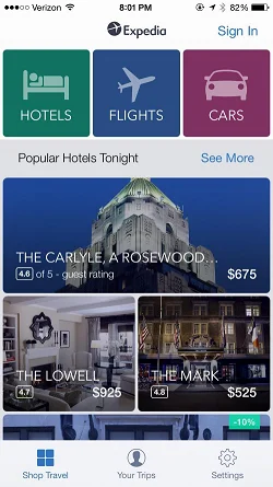 Expedia Hotels, Flights & Cars  购物首页