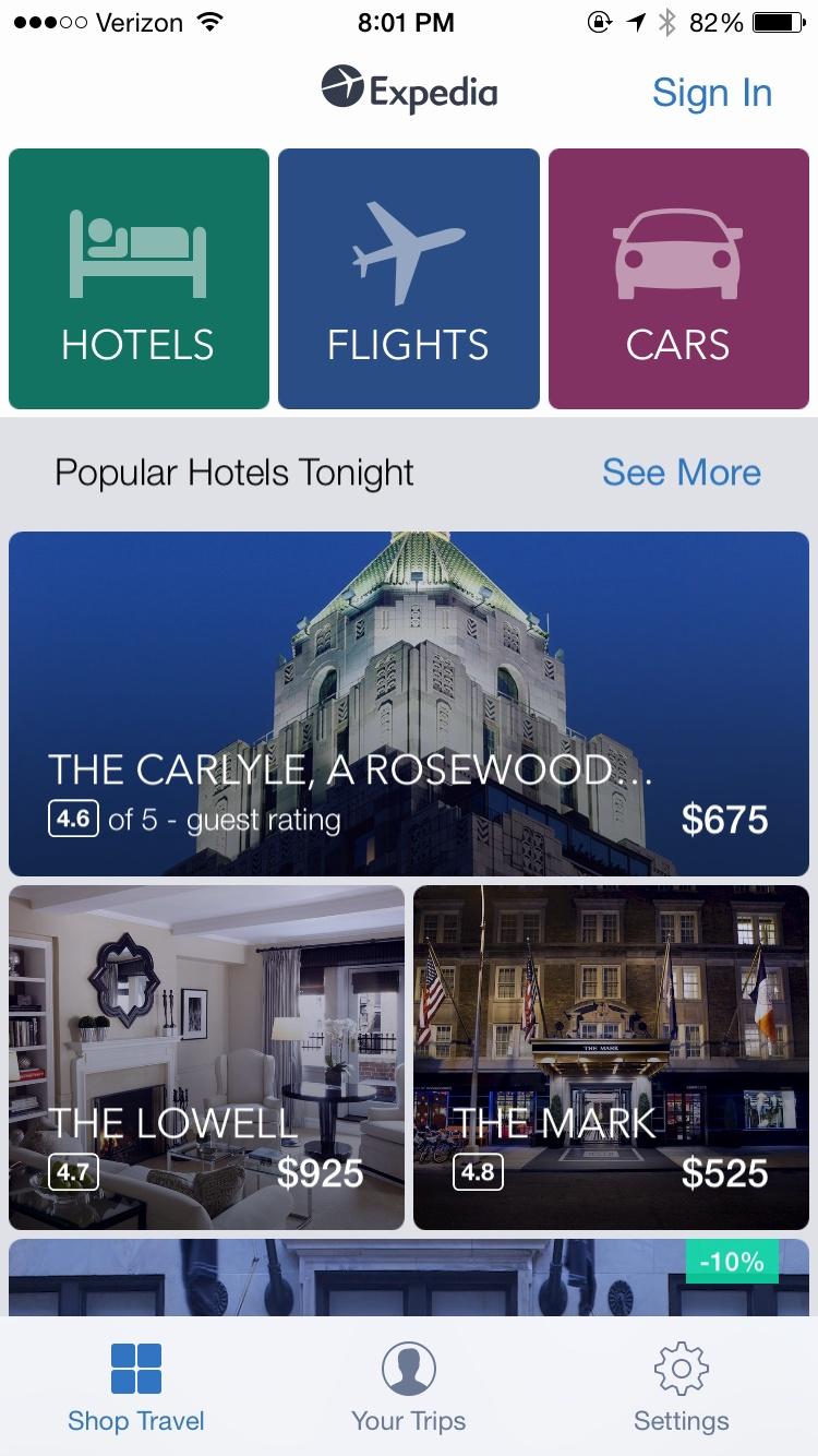 Expedia Hotels Flights & Cars  购物首页