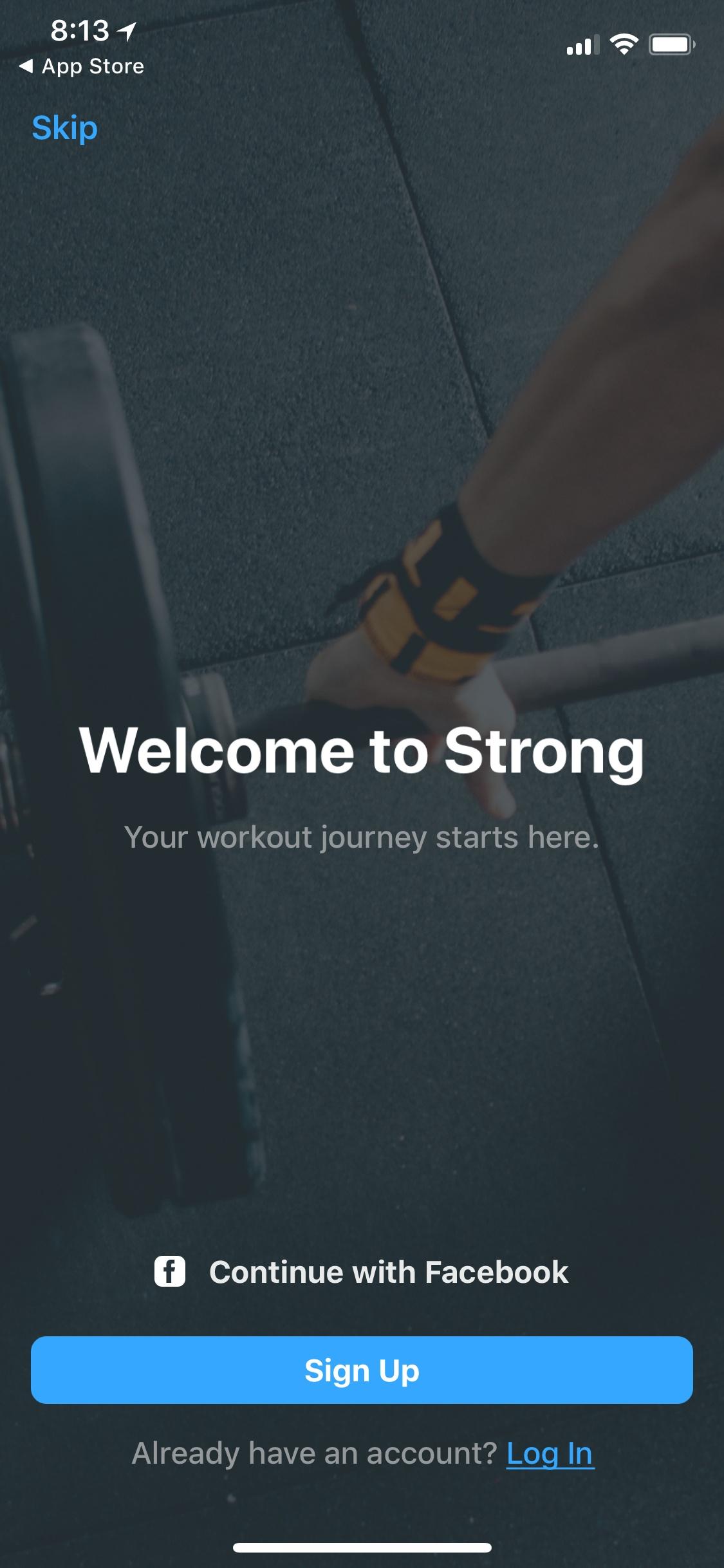 Strong Workout Tracker Gym Log  启动页