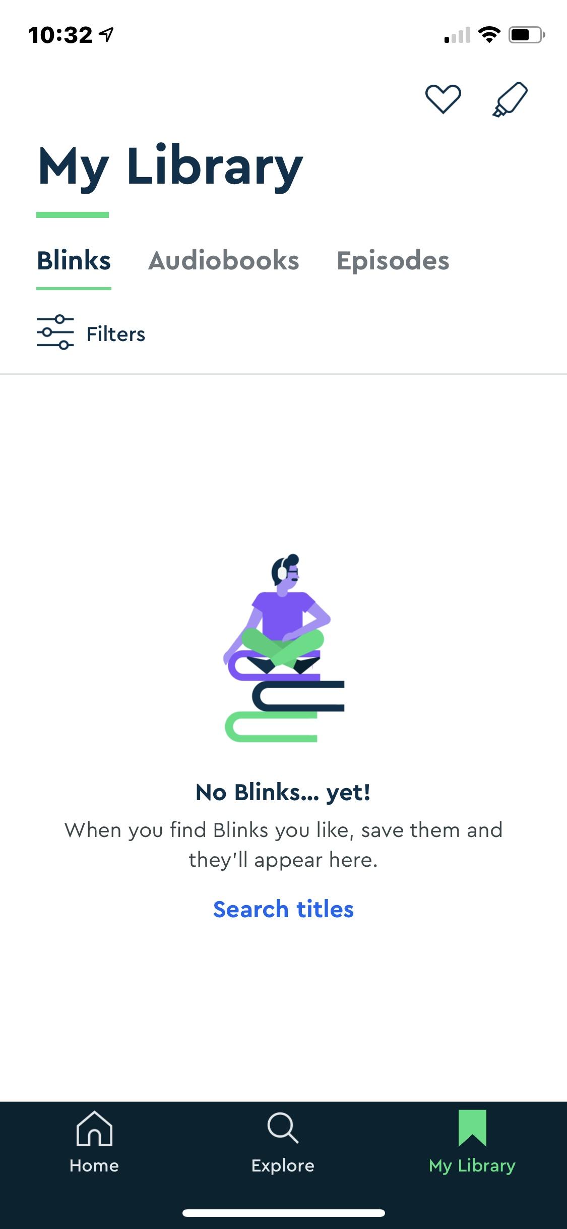 Blinkist: 15min Book Insights  空状态筛选和排序
