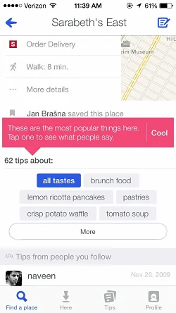 Foursquare - Find Restaurants Bars & Deals  通知Snackbar广告条