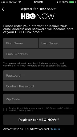 HBO NOW  注册