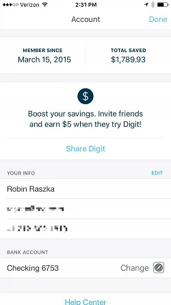 Digit - Save Money Without Thinking About It  个人账号