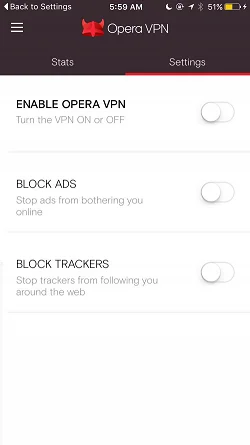 Opera VPN: Free unlimited ad blocking VPN  设置