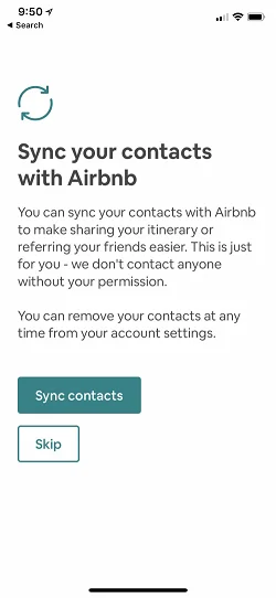 Airbnb  注册请求许可