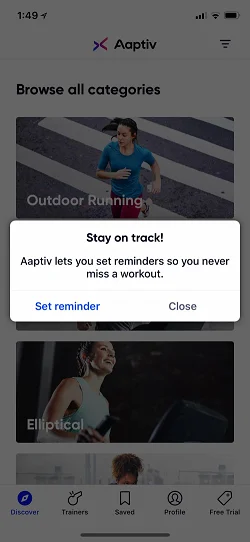 Aaptiv: #1 Audio Fitness App  通知Snackbar浮层广告条