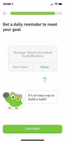 Duolingo - Language Lessons  注册进度条请求许可